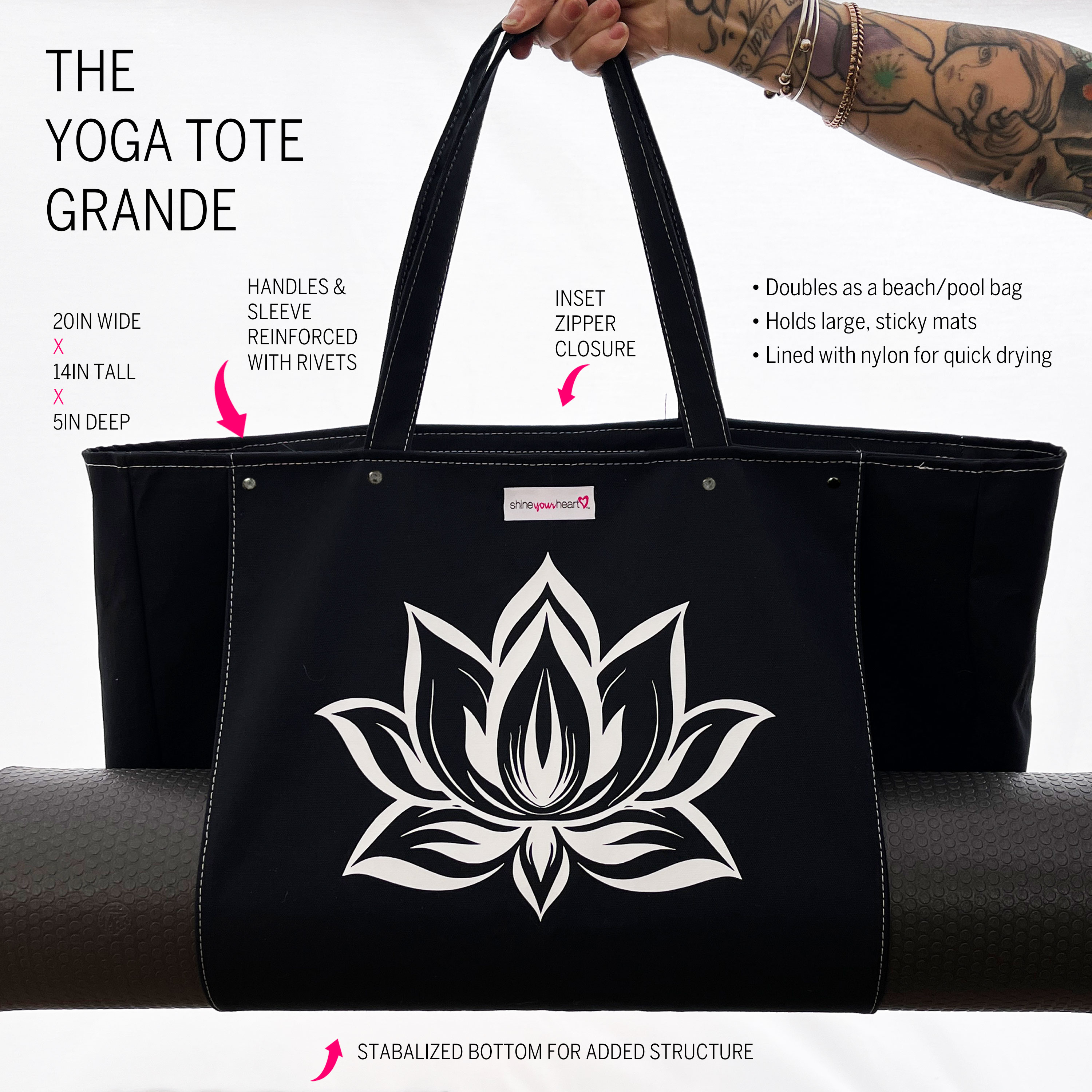 One Breath Tote Bag - Screen Printed Yoga Mat Bag - Yogipod