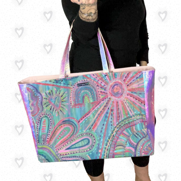 Titan Tote Hand Painted Large Tote Bag With Rhinestones, One Of A Kind, Art Piece, Bag With Rhinestones, Unique Tote Bag, Oversized Tote Bag