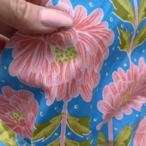 Cotton Fabric Blue with Peach Flowers