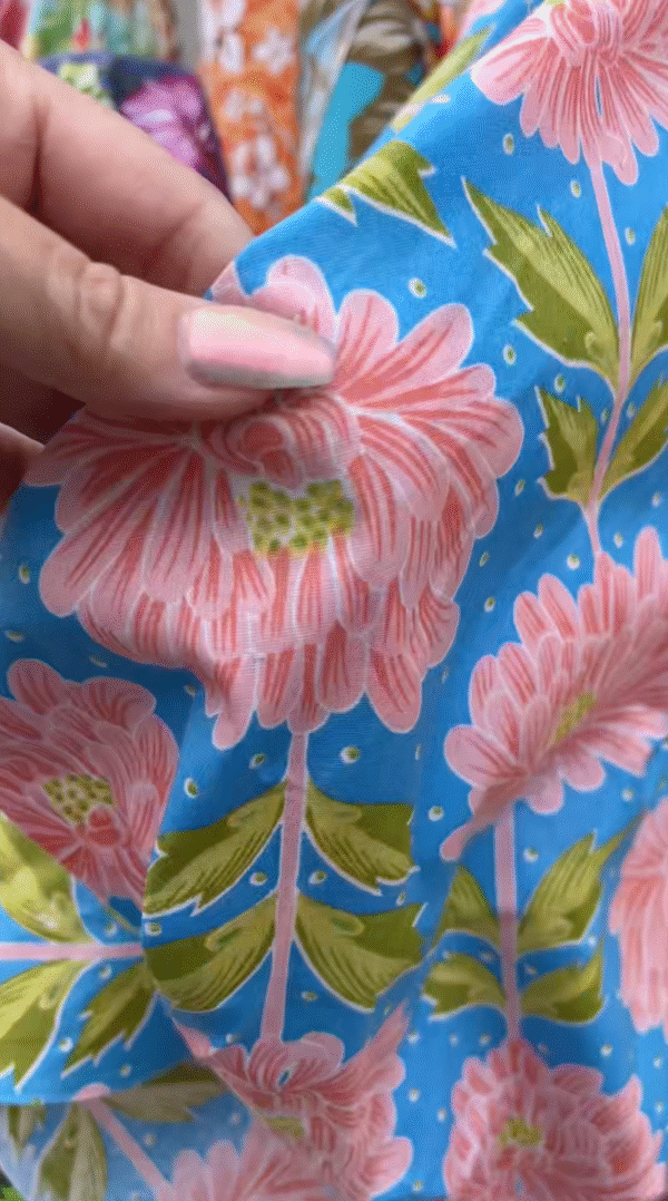 Cotton Fabric Blue with Peach Flowers