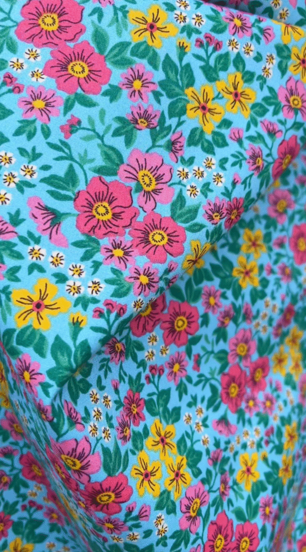 Baby Blue Dainty Flowers Cotton Fabric  – 60” Wide - Sold By The Yard - Image 3