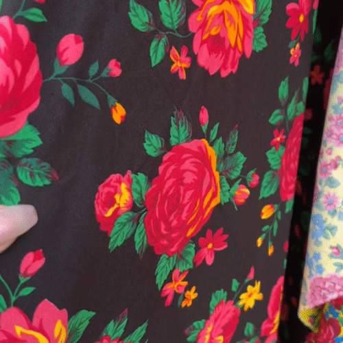 Cotton Fabric Black with Red Flowers