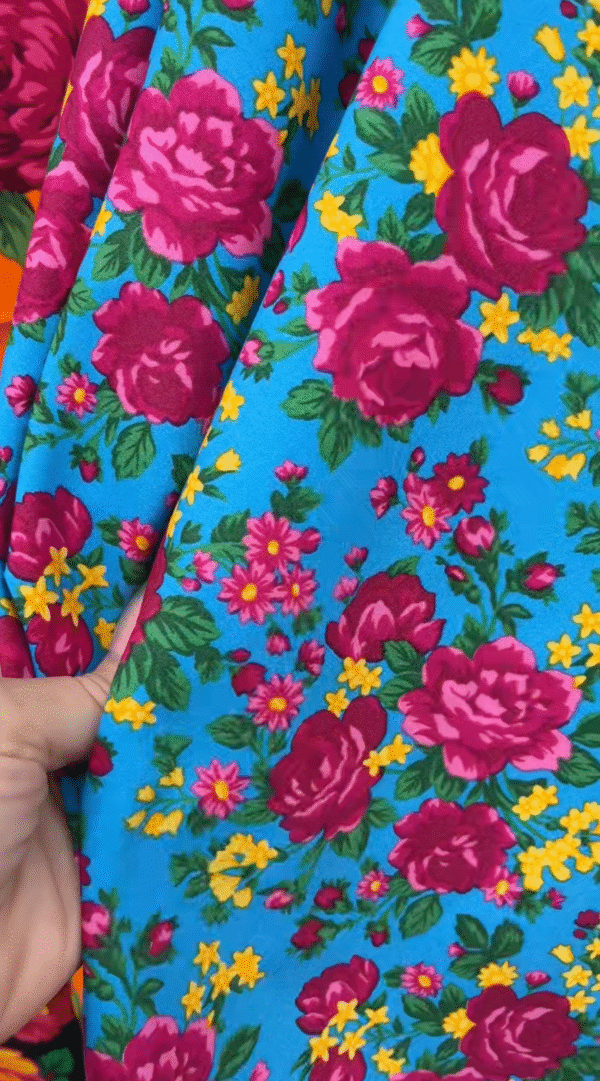 Blue with Hot Pink Flowers Cotton Fabric – 60” Wide - Sold By The Yard - Image 4