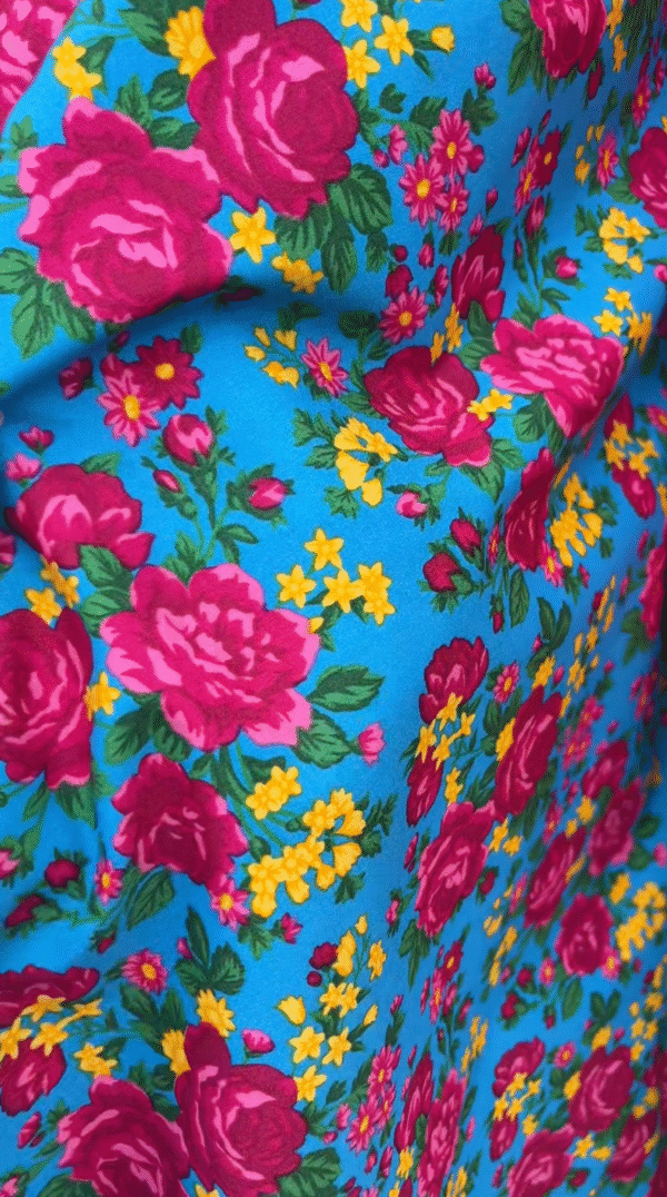 Blue with Hot Pink Flowers Cotton Fabric – 60” Wide - Sold By The Yard - Image 3