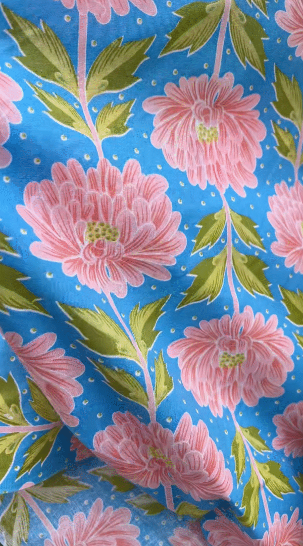 Blue with Peach Flowers Cotton Fabric – 60” Wide - Sold By The Yard - Image 4