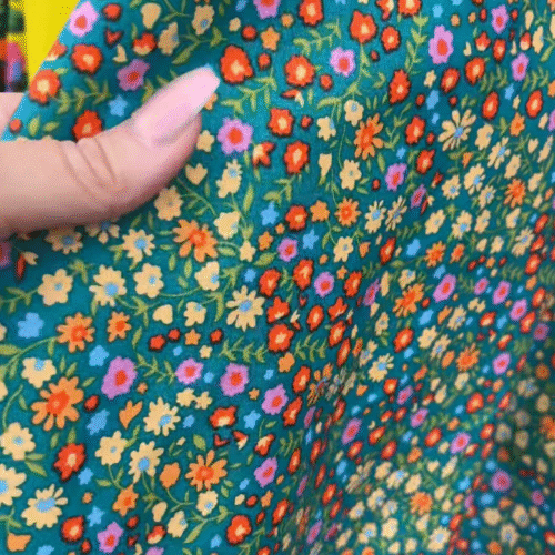 Cotton Fabric Green with Dainty Flowers