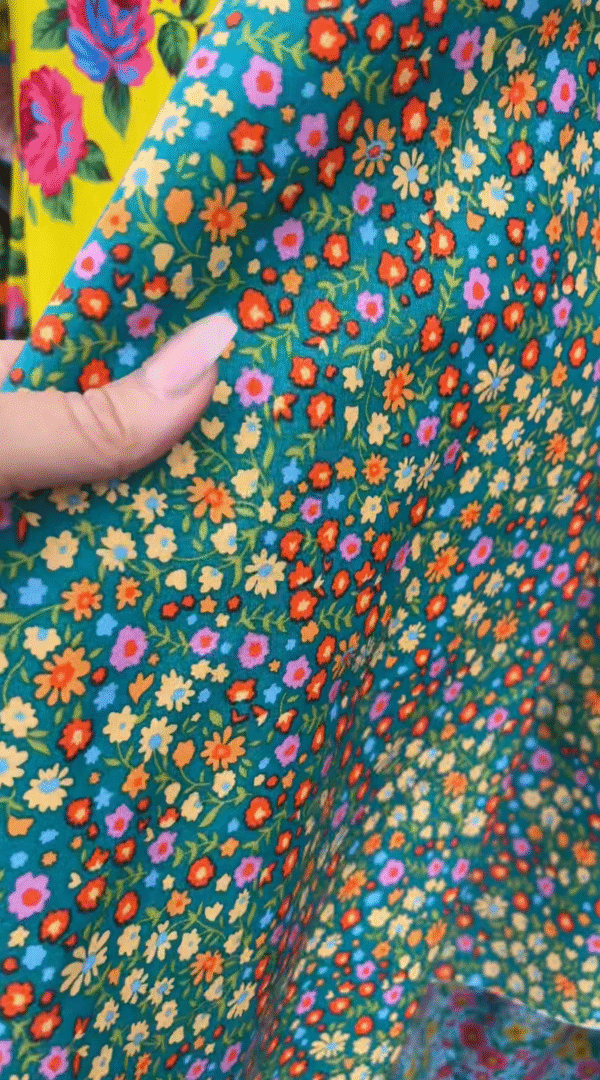 Cotton Fabric Green with Dainty Flowers