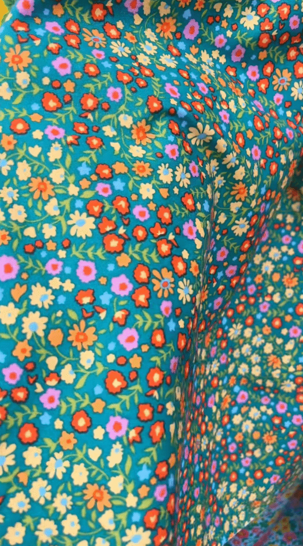 Cotton Fabric Green with Dainty Flowers