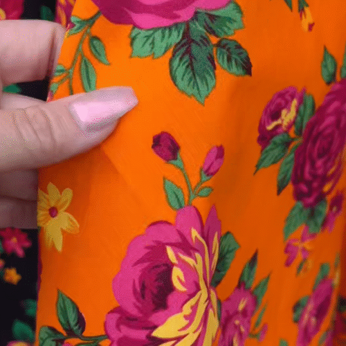Orange & Hot Pink Flowers Cotton Fabric