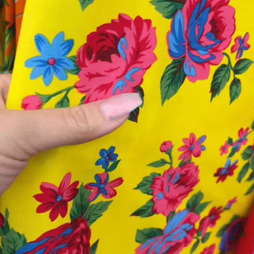 Yellow & Pink Flowers Cotton Fabric