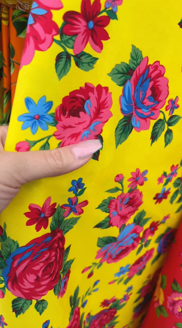 Yellow & Pink Flowers Cotton Fabric