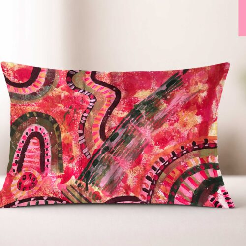 Hand Painted Linen Lumbar Pillow – 22x13 Modern Abstract – Candyland Collection