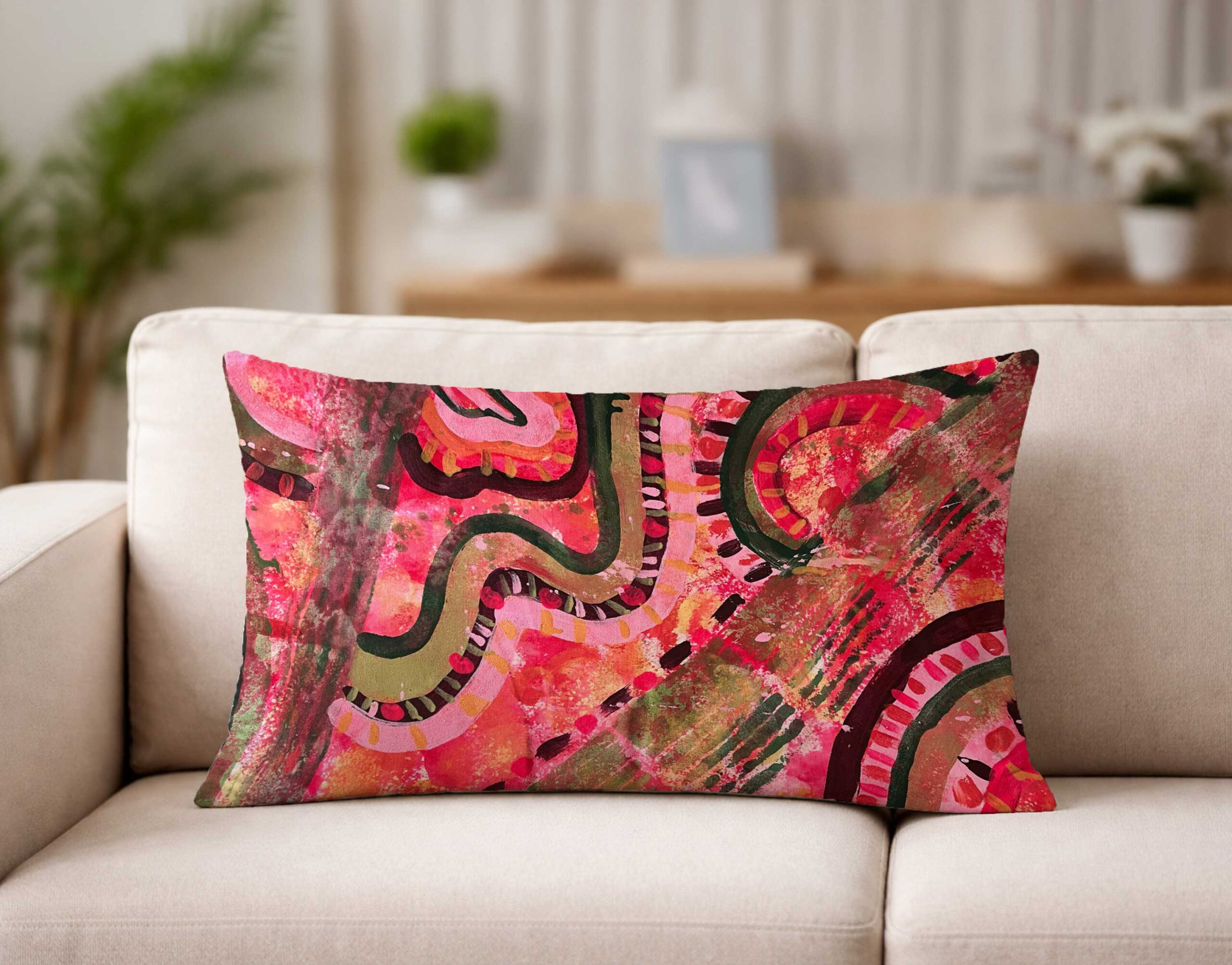 Hand-Painted Textile Lumbar Pillow - Candyland - Image 2