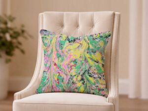 Color Riot I – No. 01 – Water Marbled Art Pillow – 22 × 22