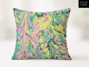 Color Riot I – No. 01 – Water Marbled Art Pillow – 22 × 22