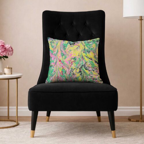 Color Riot I – No. 01 – Water Marbled Art Pillow – 22 × 22