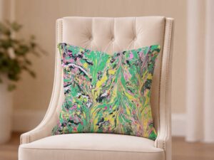 Color Riot I – No. 02 – Water Marbled Art Pillow – 22 × 22