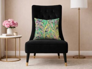 hand marbled pillow neon yellow, green and pink color riot surface