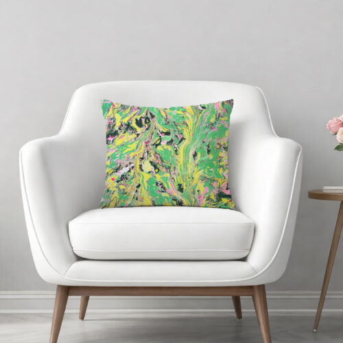 Color Riot I – No. 03 – Water Marbled Art Pillow – 18 × 18