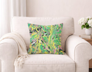 Color Riot I – No. 03 – Water Marbled Art Pillow – 18 × 18