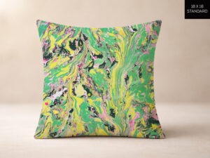 hand marbled pillow neon yellow, green and pink color riot surface