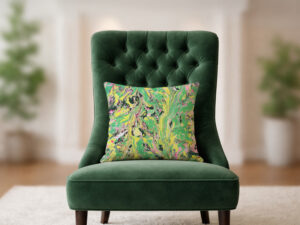 hand marbled pillow neon yellow, green and pink color riot surface