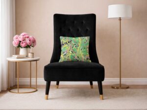 hand marbled pillow neon yellow, green and pink color riot surface