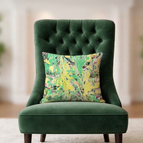 hand marbled pillow neon yellow, green and pink color riot surface