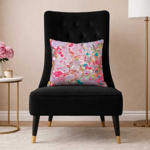 hand marbled pillow purple and orange color riot surface