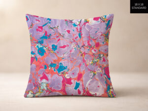 hand marbled pillow purple and orange color riot surface