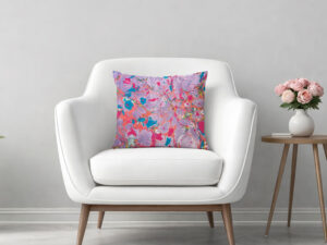 hand marbled pillow purple and orange color riot surface