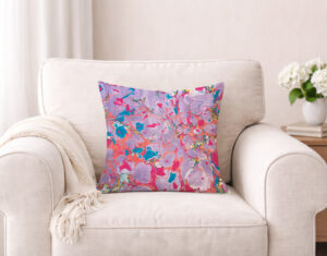 hand marbled pillow purple and orange color riot surface