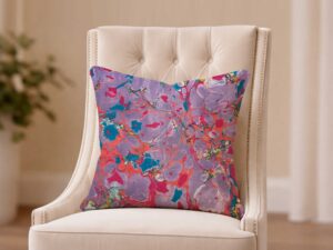 hand marbled pillow purple and orange color riot surface