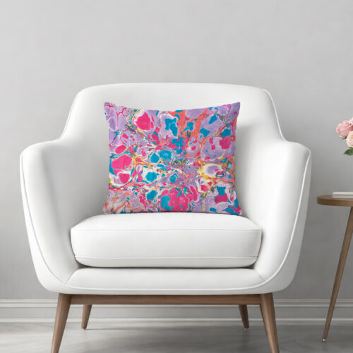 hand marbled pillow purple and orange color riot surface