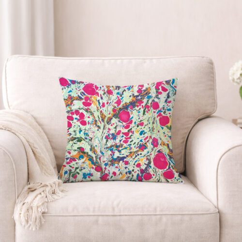 hand marbled textile pillow original surface color riot
