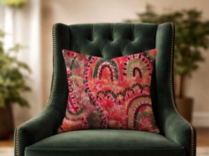 Hand Painted Textile Art Pillow | 22 × 22 Luxury Decorative Pillow