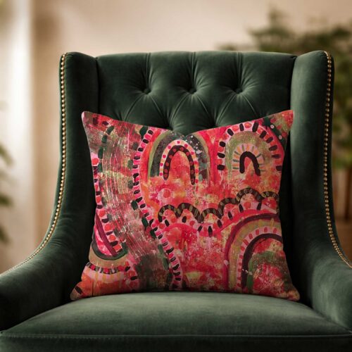 Hand Painted Textile Art Pillow | 22 × 22 Luxury Decorative Pillow