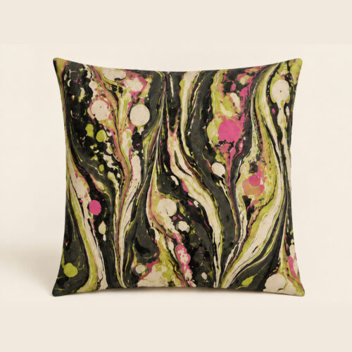 Punk River water-marbled Halloween pillow in green pink black and cream