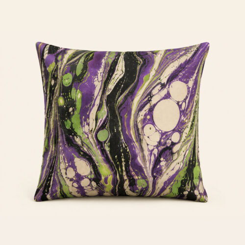 Witching River water-marbled Halloween pillow in violet green black and cream