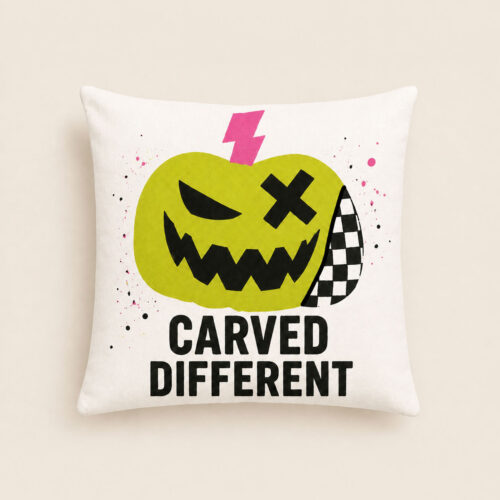 arved Different punk pumpkin pillow in acid green black and hot pink